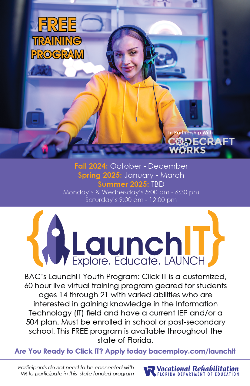 Advertisment for BACs LaunchIT Youth Program