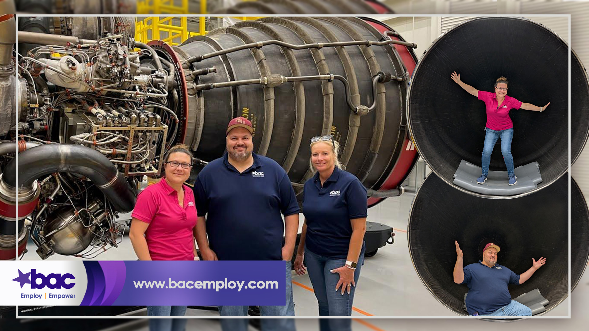 KSC-MVIX-Slide-Frame-2025-08 BAC Team Members inside a Booster in the Vehicle Assembly Building at Kennedy Space Center in Florida