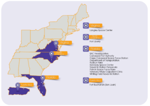 Map showing BAC locations across the Southeast USA and Puerto Rico