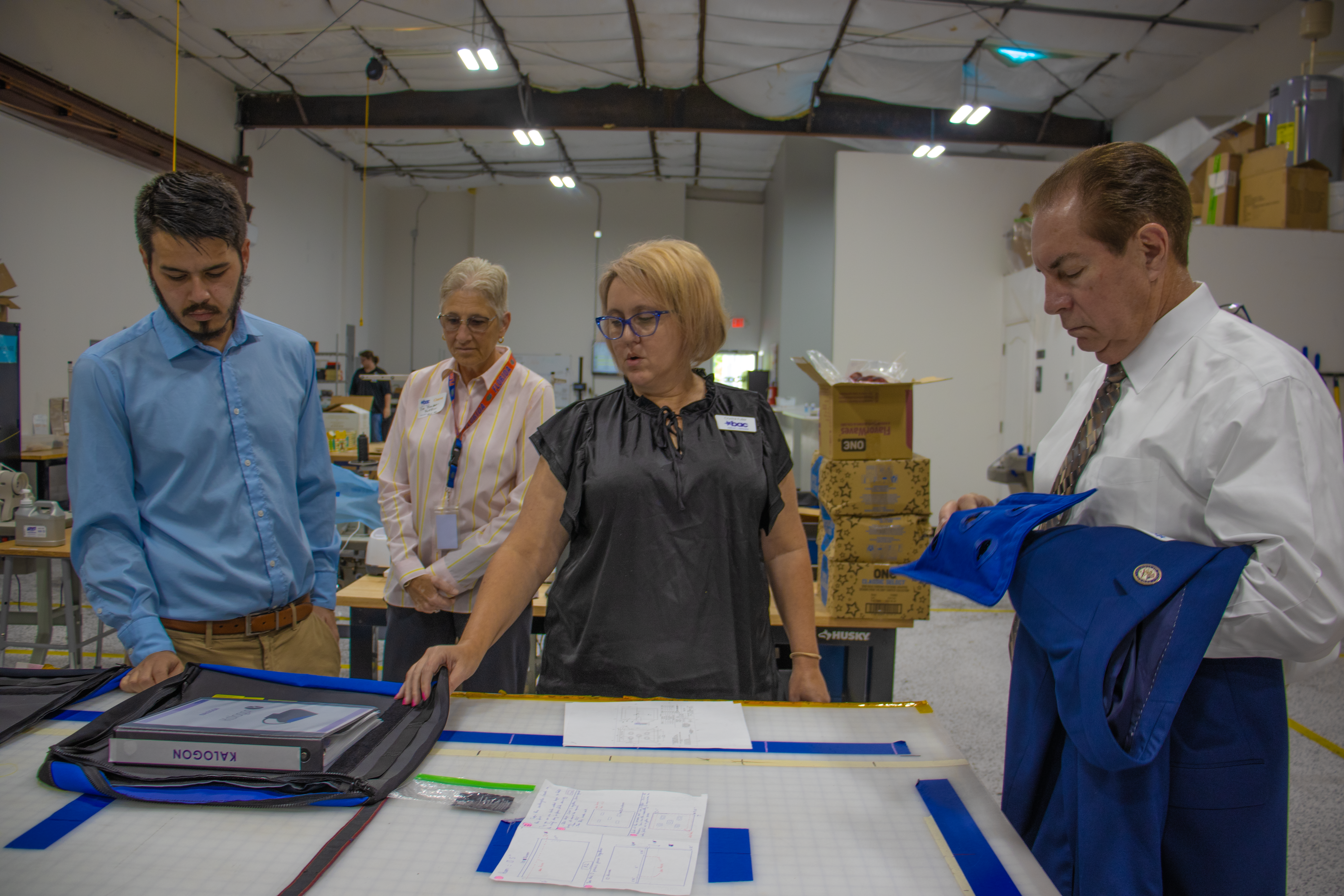 Senator Wright, Senator Wrights Assistant, City of Rockledge Manager Dr. Brenda Fettrow, Crystal Fuller Director of Production and Logistics in the production warehouse.